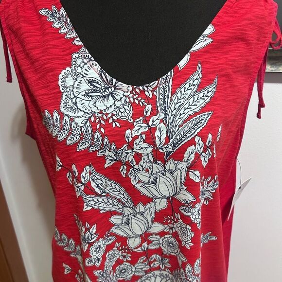 Liz Claiborne Red Floral V-Neck Sleeveless Tie Shoulders Tank Top NEW - Picture 6 of 14